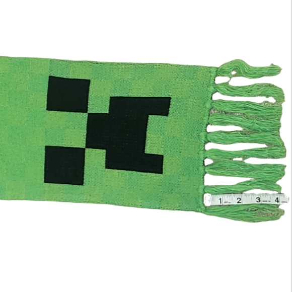 J¡NX Minecraft Creeper Face Fringe Ends Acrylic Knit Scarf Unisex Green Black OS - Picture 14 of 15